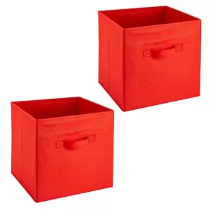 Pack of 2 Foldable Storage Cubes Organizer Basket Bin Storage Boxes Storage Container with Handles for Toy Storage Box Red