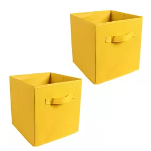 Pack of 2 Foldable Storage Cubes Organizer Basket Bin Storage Boxes Storage Container with Handles for Toy Storage Box Yellow