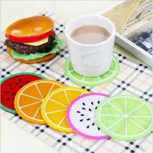 Pack Of 6 - Silicone Fruit Shape Cup Coaster Dining Table Placemat Coaster Kitchen Accessories Mat Cup Bar Mug Drink Pads Slice Cup Mat Coaster Tea Co