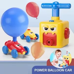 Power Balloon Racer Car Toy, Balloon Launcher Powered Car Toy Set, Balloon Powered Launch Car, Inflator Air Pump Vehicle with Pump for Kids (Yellow)