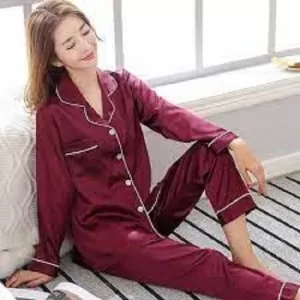 Printed Hot Sexy Silk Ladies Sleep Wear Night Dress with Shirt and Trouser (Complete Sleeping Suit) For Women and Girls
