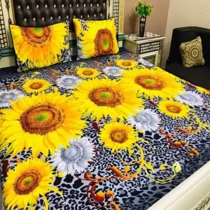 Printed King Size Bedsheet Set with Pillow cover Cotton BedSheet(Yellow Sunflower) Gift Pack