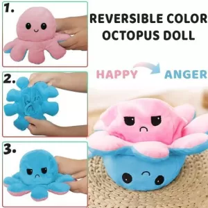 Reversible Octopus Plush, Adorable, Soft Cotton Soft, Double Sided Flip Octopus Plush Dolls Stuffed Animal Toys With Realistic Expression Cute Gift