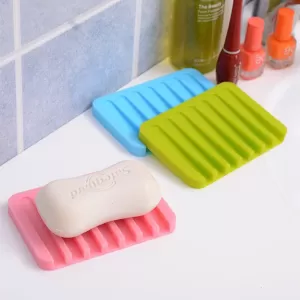 Silicone Flexible Non-Slip Soap Dishes Storage Holder Soapbox Plate Tray Drain Creative Bath Tools Kitchen Bathroom