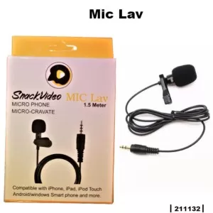 SNACKVIDEO MICRO PHONE . MIC LAV 1.5 METER, COMPATIBLE WITH IPHONE, IPAD, IPOD TOUCH ANDROID, WINDOWS SMART PHONE AND MORE