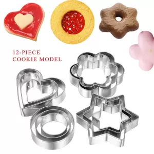 Pack Of 12 - Stainless Steel Cookie Cutters Round Heart Biscuit Mold Kitchen Gadgets Baking Accessories