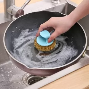 Steel Dish Cleaner With Handle Steel Wire Dish Pot Cleaner Kitchen Cleaning Brush For Washing Pot Dish Pan Bowl Dishwashing Brush Kitchen Tool