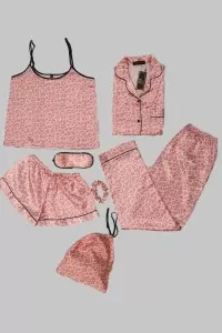 Valerie nightwear Sleepwear for Womens Sexy Silk Pajamas Set Satin Cami Pjs Set 7pcs Loungewear Camisole Nightwear Wife Gift