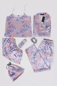 Valerie nightwear Sleepwear for Womens Sexy Silk Pajamas Set Satin Cami Pjs Set 7pcs Loungewear Camisole Nightwear Wife Gift