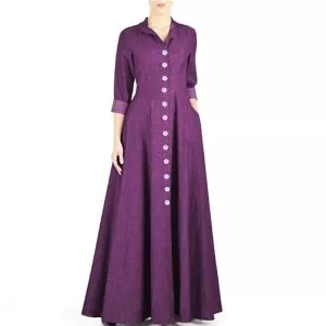 Women Front Button High Quality Denim Abaya
