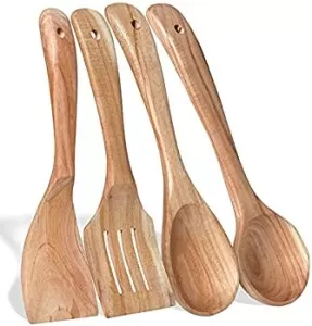 Wooden Spoons for Cooking Bamboo Cooking utensils Essentials for Kitchen Wood Spatula Spoon 4-Pieces Set