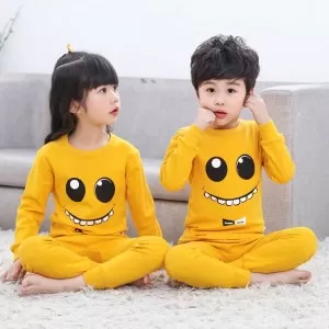 Yellow Smiley Face print full sleeves night suit for Kids
