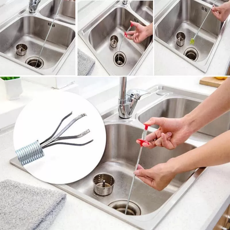 Metal Flexible 90 cm Wire Brush Hand Sink Cleaning Hook Sewer Dredging Device Snake Drain Cleaner Spring Pipe Dredging Tool Drain Opener Drain Clog Re