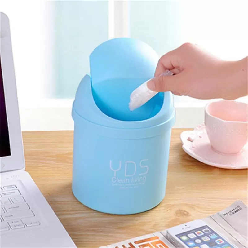 Mini Table Desk Dustbin Household Shake Lid Type Waste Bin Garbage Trash for Car Office Home Kitchen and Study Table - Multicolor