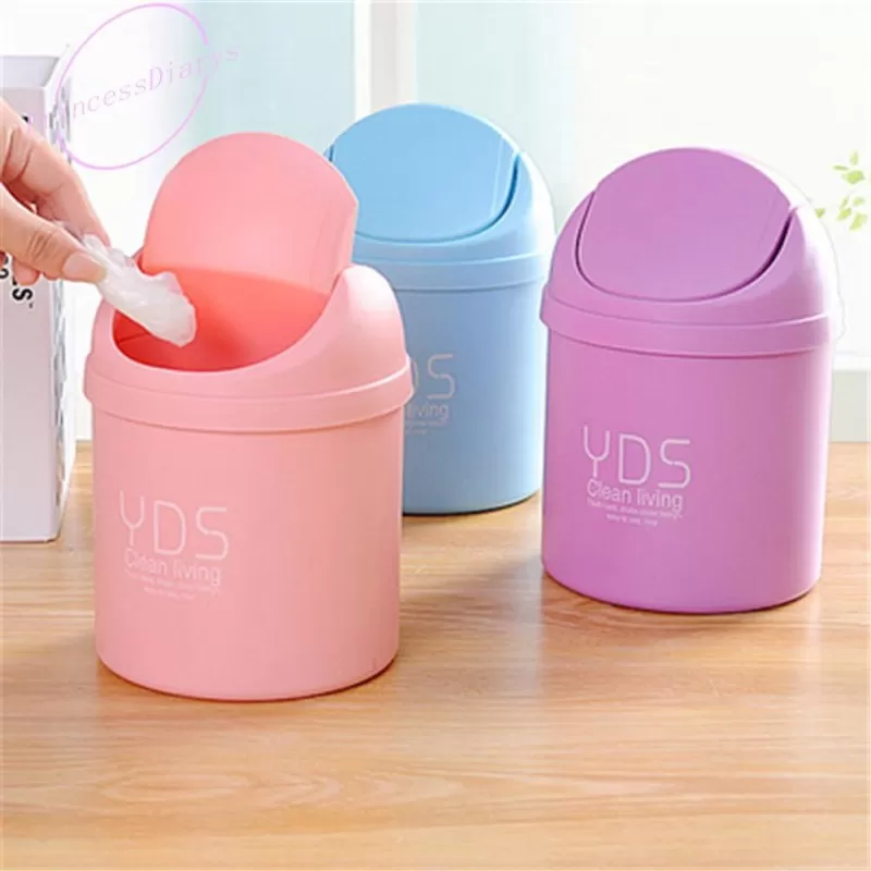 Mini Table Desk Dustbin Household Shake Lid Type Waste Bin Garbage Trash for Car Office Home Kitchen and Study Table - Multicolor
