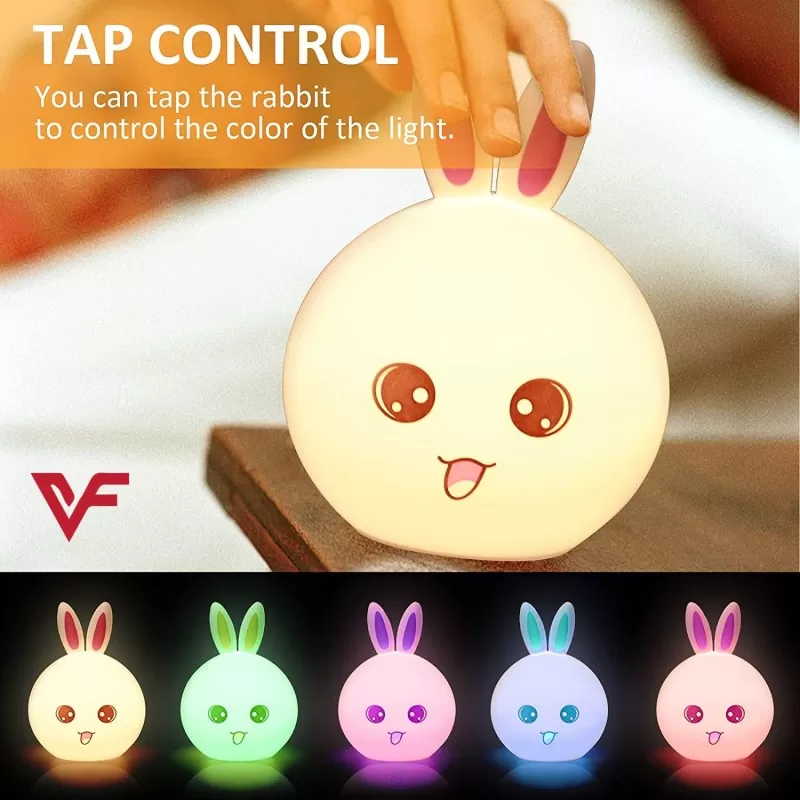 Multicolor Cute Silicon Rabbit Night Lamp LED Night Light Silicone Lamp USB Baby Bedroom Touch Sensor Light For Birthday Presents Gifts Rechargeable L