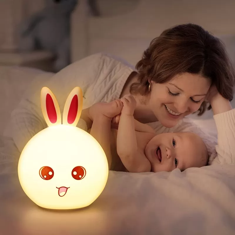 Multicolor Cute Silicon Rabbit Night Lamp LED Night Light Silicone Lamp USB Baby Bedroom Touch Sensor Light For Birthday Presents Gifts Rechargeable L