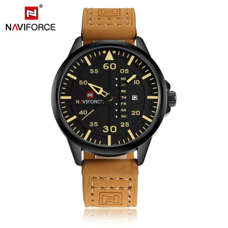 NAVIFORCE Waterproof  Military Sport Quartz Men's Watches with Leather Strap (NF-9074-1)