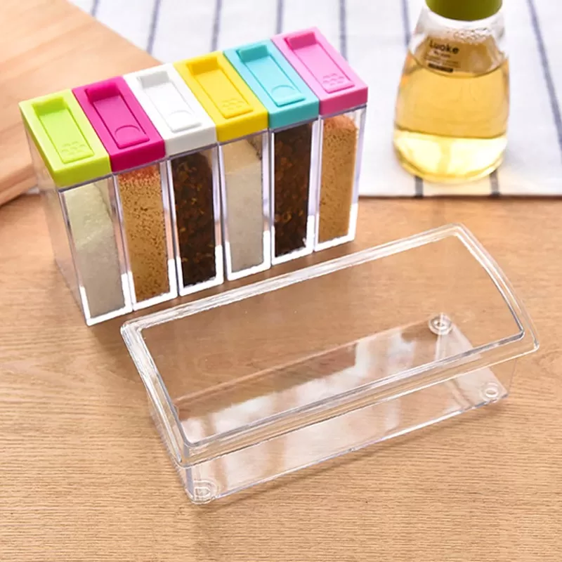 New 6PCS/Set Seasoning Boxes Plastic Spice Box Food Storage Kitchen Containers Hot