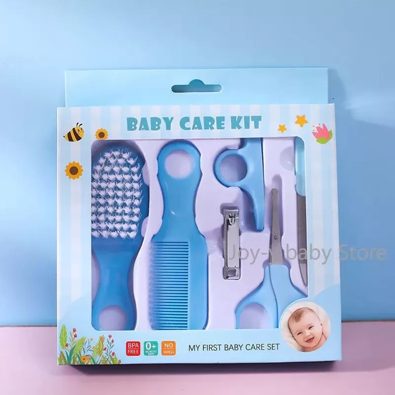 New Arrival 6 Sets Of Newborn Essentials Baby Grooming Kit Nail Scissors Hair Brush Set (Blue)