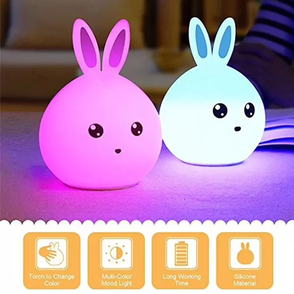 New style Rabbit Lamp For Children Baby Kids Bedside Multicolor Silicon Touch Sensor Tap Control LED Night Light Gift. Random Colour - rabbit silicone