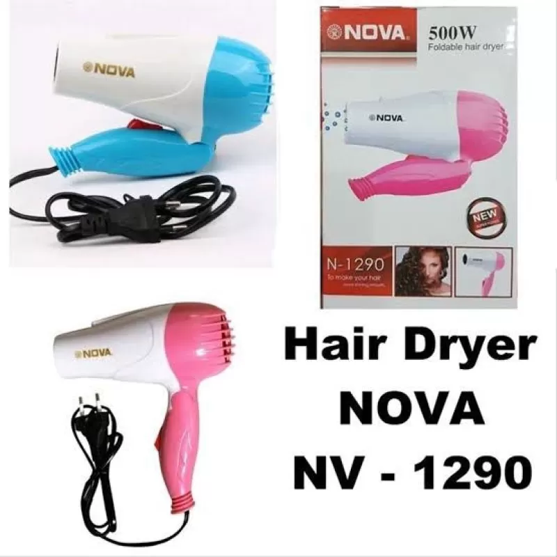 Nova Foldable Hair Dryer Pink 1000W - Heavy Duty Electric Foldable Hair Dryer - Pink