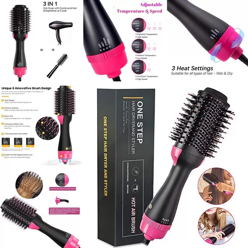 One-Step Hair Dryer And Volumizer with Hot Air Brush Dry & Wet Dual-use Frizz-free High Middle Low Three Modes One Step Hair Dryerand Styler US Plug