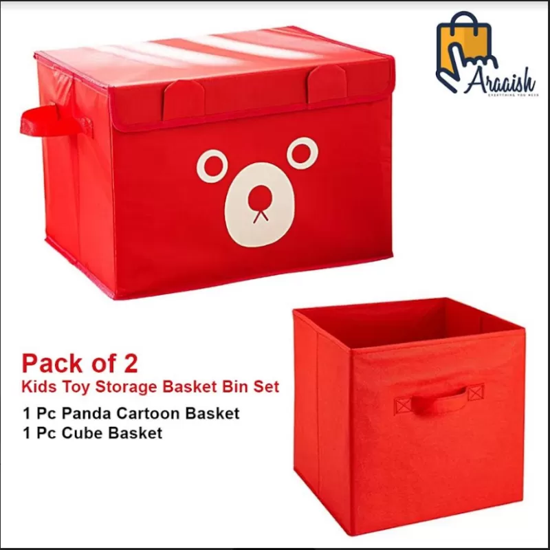 Buy Pack of 2 - Foldable Kids Toy Storage Basket Bin Set 1 Pc Panda Cartoon  Basket and 1 Pc Cube basket - Red at Lowest Price in Pakistan 