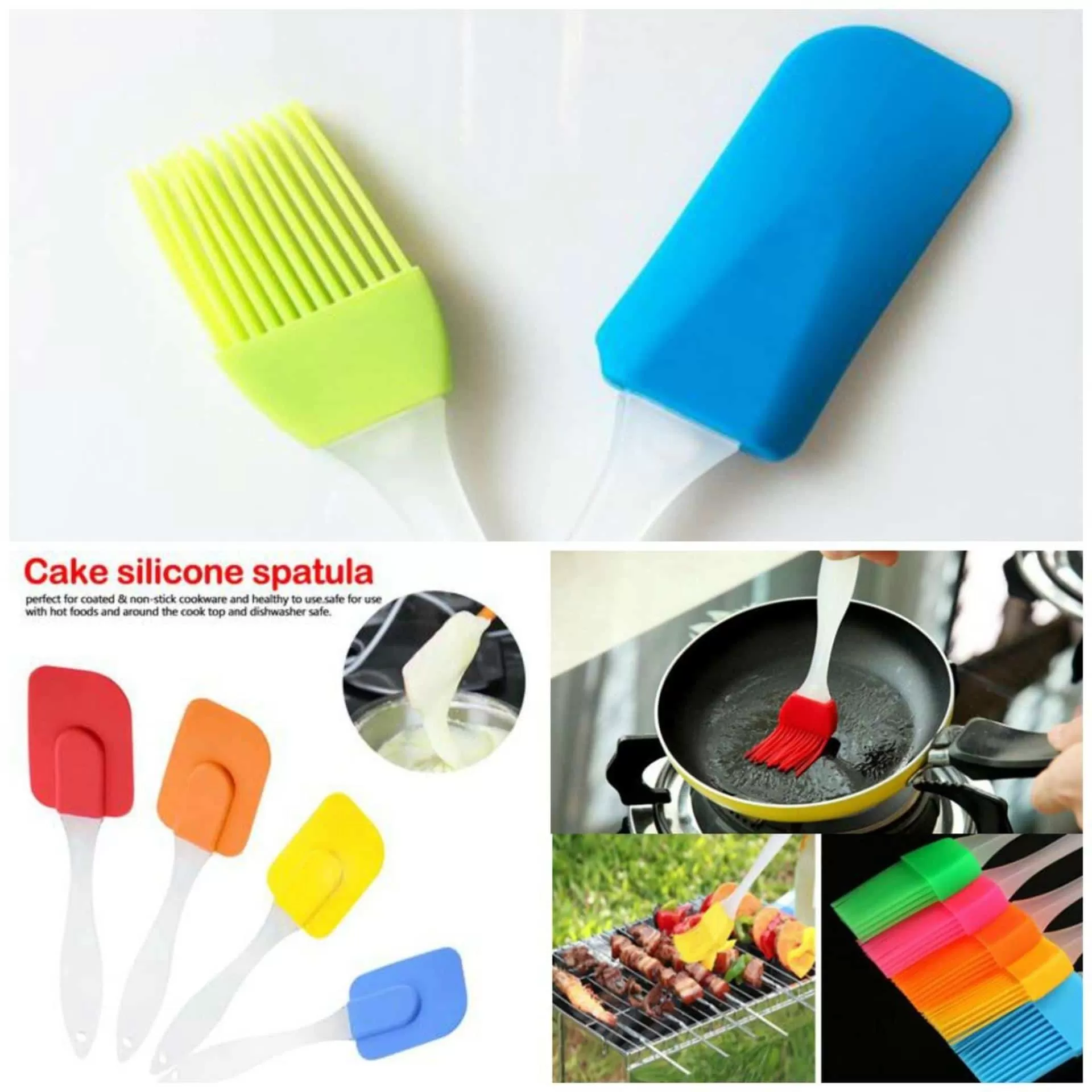 Pack of 2 - Spatula & BBQ Oil Brush , BBQ brush , High Heat Resistant with Transparent Handle For Cooking/Baking, Mini Small Size , Silicone Brush and