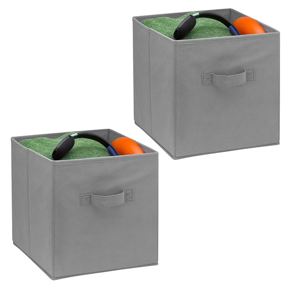 Pack of 2 Foldable Storage Cubes Organizer Basket Bin Storage Boxes Storage Container with Handles for Toy Storage Box Grey