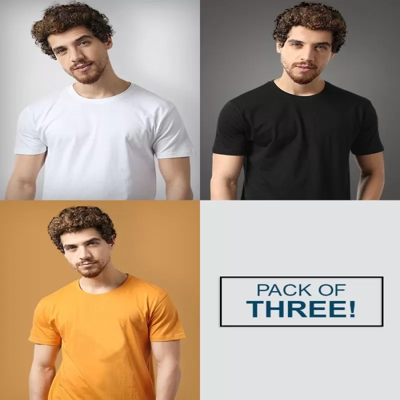 Pack of 3 - Best Quality Plain Short Sleeve Round Neck Basic T-shirt for Men/Boys