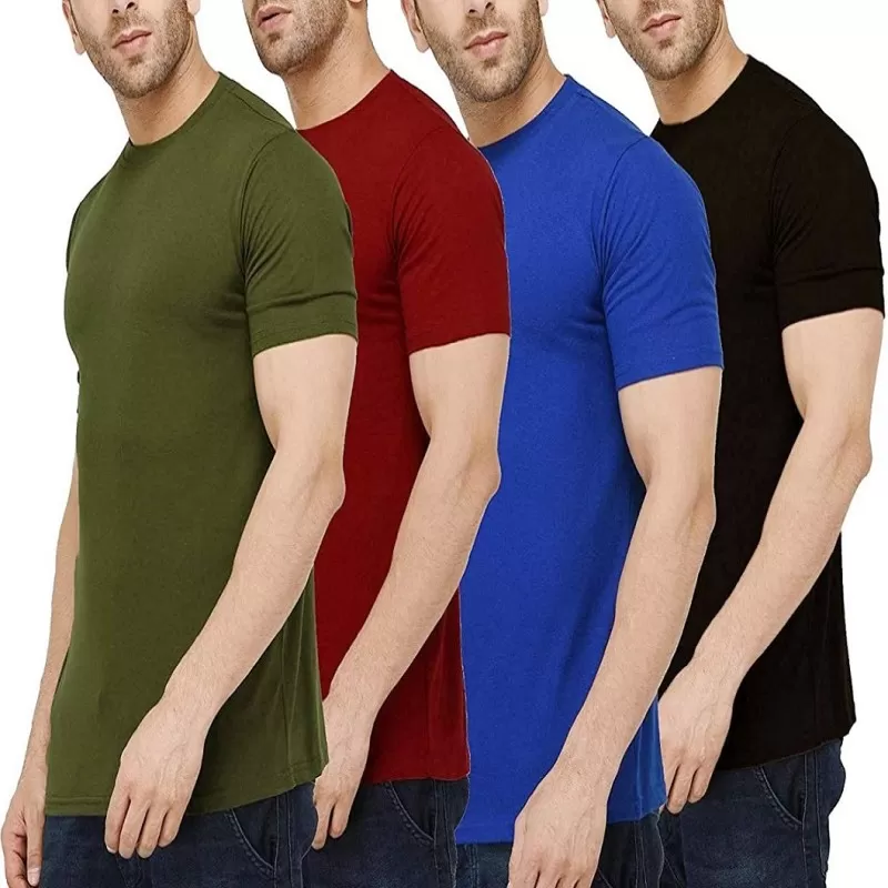 Pack of 4 - Best Quality Plain Short Sleeve Round Neck Basic T-shirt for Men/
