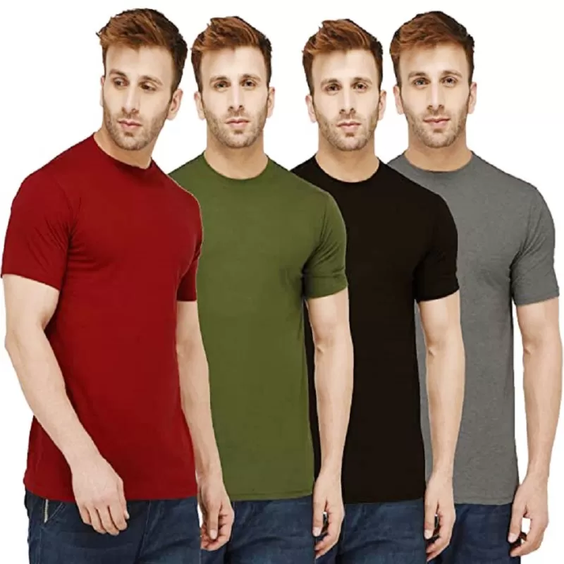Pack of 4 - Best Quality Plain Short Sleeve Round Neck Basic T-shirt for Men/