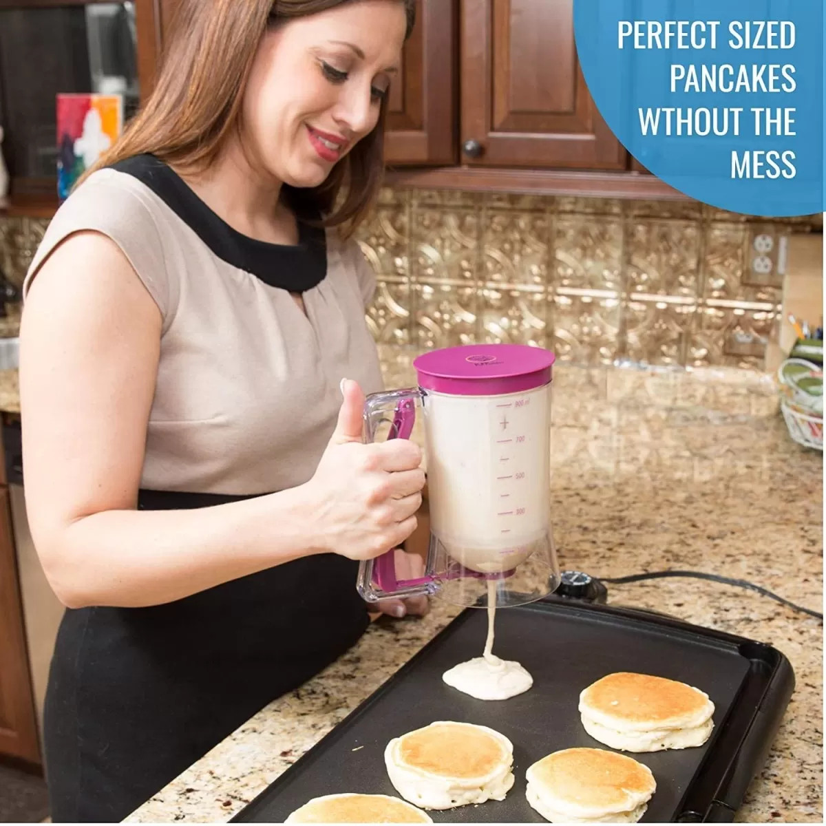 Pancake Batter Dispenser Perfect Baking Tool for Cupcake, Waffles, Muffin Mix, Cake or Any Baked Goods Bakeware Maker with Measuring Label