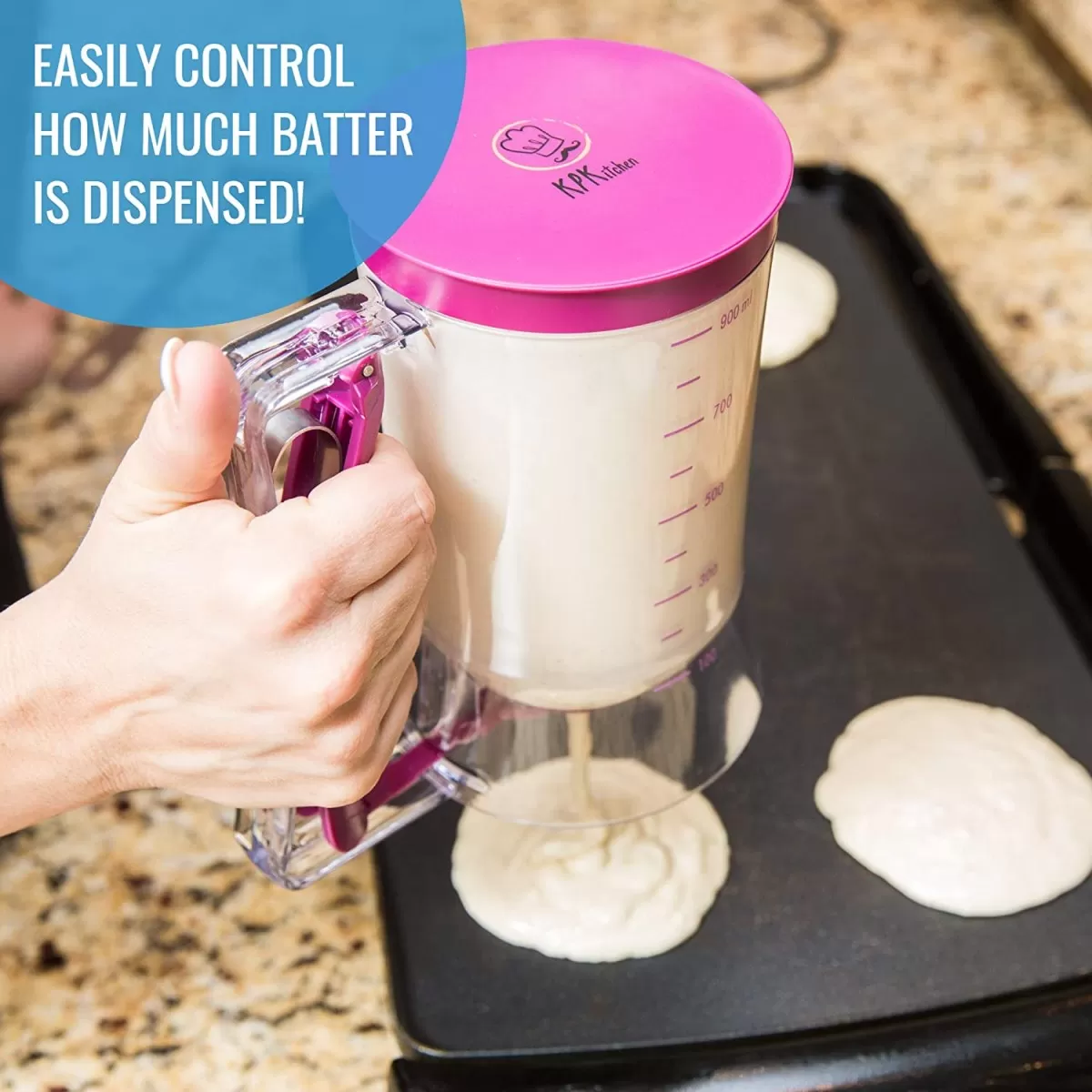 Pancake Batter Dispenser Perfect Baking Tool for Cupcake, Waffles, Muffin Mix, Cake or Any Baked Goods Bakeware Maker with Measuring Label