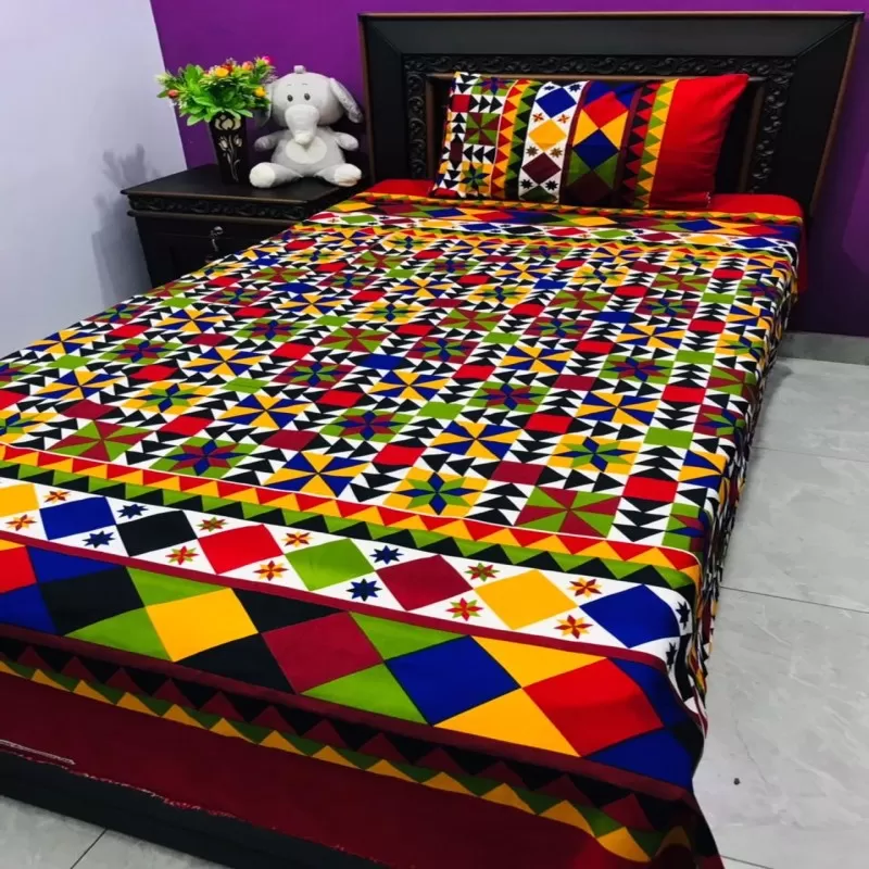 Single BedSheet 3D-Crystal Cotton Printed Bed Sheet Set -Multicolored-copy