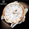 Benyar Decent Edition Rose White Brown Leather Strap Watch For Men (BEN-012)