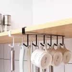 6 Hooks Metal Hanger For Kitchen, Mug Cup Storage Rack Cupboard Hanging Coffee Cup Organizer Closet Clothes Shelf Hanger Knife, Spoons