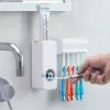 Automatic Toothpaste Dispenser With Five Toothbrush Holder Stand Wall Mount Bathroom Toothbrush Family Sets