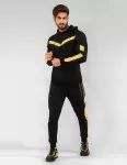 Black & Yellow V Style Panelling Tracksuit For Men