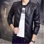 Black Artificial Leather Jacket  For Men