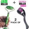 Combo pack of 2 Derma Roller Skin Therapy 0.5 with 540 Micro and Jade Roller Anti-Aging Natural Stone Jade Roller with Noiseless Double Heads for Face