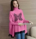 Ladies High Neck Butterfly Printed Poncho