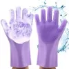 Magic Dish washing Gloves with scrubber, Silicone Cleaning Reusable Scrub Gloves for Wash Dish,Kitchen, Bathroom(Blue,1 Pair: Right + Left Hand)