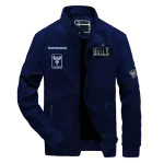Men's Blue High Quality Embroidered Front Zipper Bulls Jacket