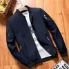 Navy Blue Baseball Jacket With Rubber Print Sleeve For Men