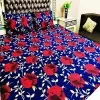 Printed King Size Bedsheet Set with Pillow cover Cotton BedSheet(Navy Red Rose ) Gift Pack