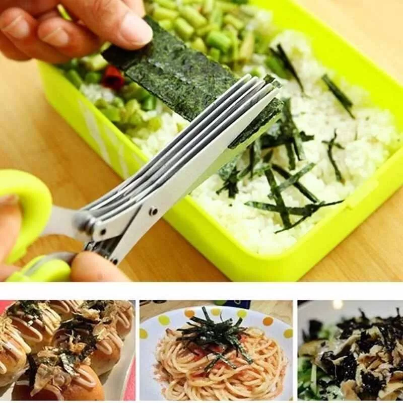 Stainless steel five-layer chopped green onion scissors Food supplement shredded paper scissors Household kitchen scissor gadget 5 Layers Stainless St