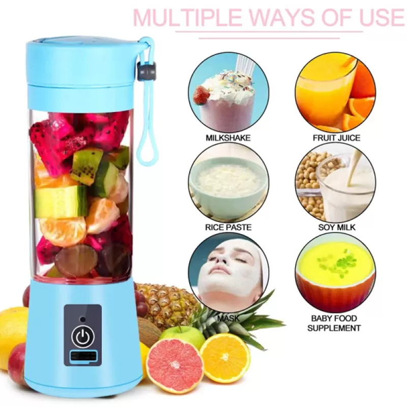 USB Rechargeable Juicer Blender 4 Blades Electric Blender Mini Portable Personal Size Juicer Cup USB Rechargeable Mixer 380ml Food Grade Water Bottle