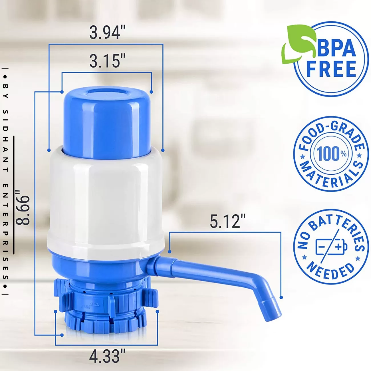 Water Bottles Pump Manual Water Bottle Pump, Easy Drinking Water Pump, Easy Portable Manual Hand Press Dispenser Water Pump Blue